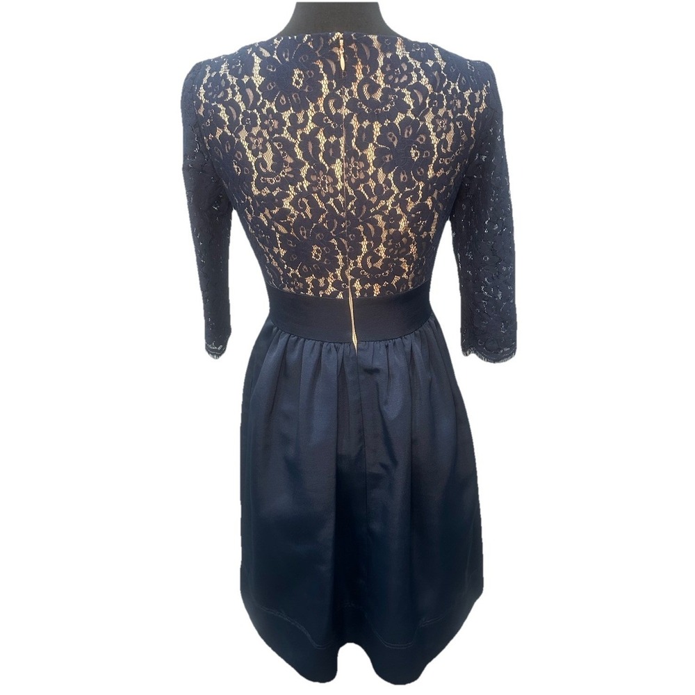 Eliza J Dress Women's Size 2 Navy Blue Lace Faille Fit and Flare Lining Pockets - Picture 2 of 13